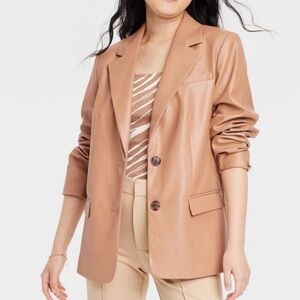 Tan light brown cognac - faux leather blazer jacket